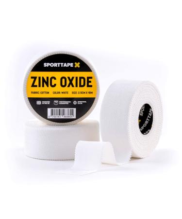 3 Rolls - SPORTTAPE Zinc Oxide Tape - 2.5cm x 10m - Wrist & Finger Tape | Boxing Tape Wrist & Hand Wrap | Sports Strapping Tape Athletic Tape for Rugby Football Rowing Volleyball & Golf 2.5cm x 10m - 3 Rolls