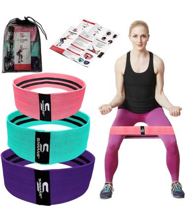 Resistance Bands Resistance Band for Legs and Glutes Includes Exercise Band Workout Booklet Non-Slip Booty Band for Women & Men Hip Circle Back Stretcher Set of 3 Pink-Blue-Purple