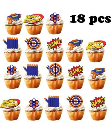 18pcs Rubber Gun Cupcake Toppers for Boys Girls Dart War Party Supplies Target Bullet Cake Decorations Target Gun Happy Birthday Cake Decor Gun Theme Party Supplies - Buy Online on GoSupps.com