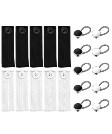 Prasacco 20 Pieces Extender Button Set  Including 10 PCS Elastic Waistband Extenders for Pants and 10 PCS Collar Extenders for Mens Shirts Adjustable Extenders for Neck Men Women Clothing