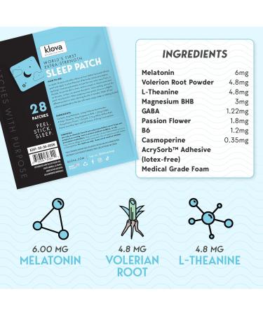Klova Extra Strength Sleep Patches for Adults | Natural Sleep Aid with 6mg Melatonin Valerian & L-Theanine | Non-Habit-Forming Deep Sleep Support for Men & Women | 28 Patches - Buy Online on GoSupps.com