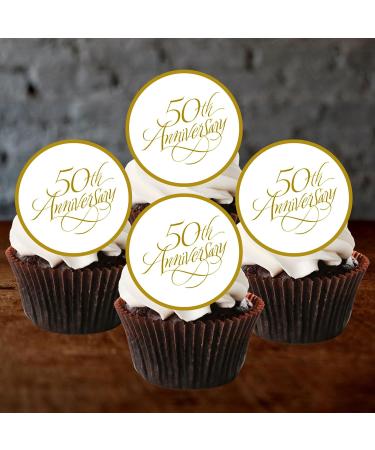 24 Golden Anniversary Decorations Edible 50th Anniversary Cake Topper Golden Wedding Anniversary Decorations Gold 50 Cake Topper 50th Cupcake Toppers Golden Wedding Cake Decorations Gold 50th - Buy Online on GoSupps.com