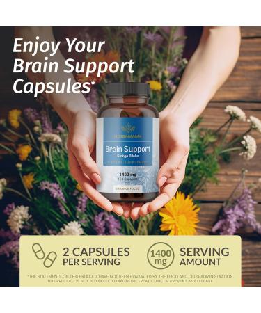 HERBAMAMA Brain Support Capsules - 1400mg Brain Support Supplement for Adults with Bacopa Panax Ginseng and Ginkgo Biloba - Vegan Non-GMO Focus Supplement 100 Caps (Pack of 2) - Buy Online on GoSupps.com