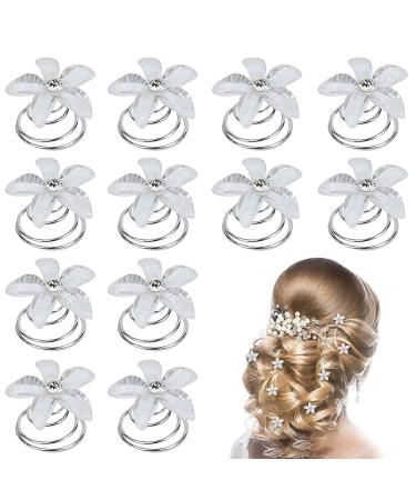 12 Pieces White Flower Bridal Hair Accessories Hair Spirals Hair Spiders Wedding Bridal Jewelry for Wedding Prom and Party Set B