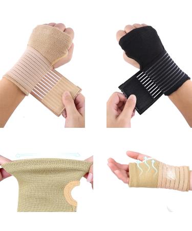 Xopozon Elastic Wrist Bandages - 4 Pack L/XL | Pain Relief for Tendinitis & Carpal Tunnel | Velcro Support for Sports & Daily Use - Black/Beige - Buy Online on GoSupps.com