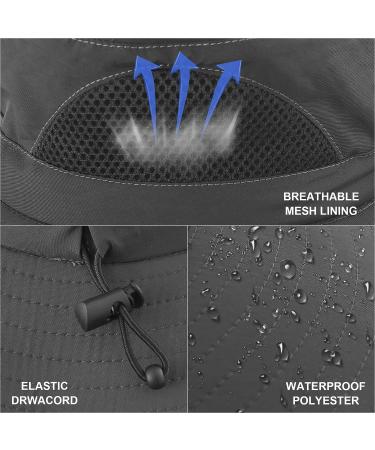 UPF 50+ Dark Gray Sun Hat with Neck Flap for Men and Women - Waterproof, Breathable Wide Brim Cap - Buy Online on GoSupps.com