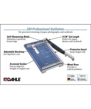 Dahle - 00533-21261 533 Professional Guillotine Trimmer  13-3/8" Cut Length  15 Sheet Capacity  Self-Sharpening  Manual Clamp  German Engineered Cutter 13" Cut Length 15 Sheets - Buy Online on GoSupps.com