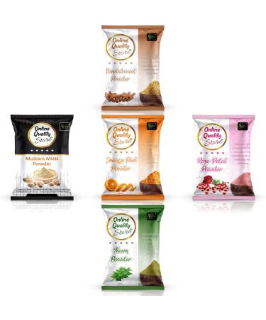 Online Quality Store Multani Mitti + Chandan powder + orange peel powder + neem powder + rose powder 5 pieces 400 g Skin care powder - Buy Online on GoSupps.com