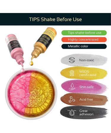 Wayin Metallic Alcohol Ink Set - 6 Color Concentrated Extreme Shimmer Pigment for Epoxy Resin & Acrylic Pouring (15ml/.5 fl oz) - Buy Online on GoSupps.com