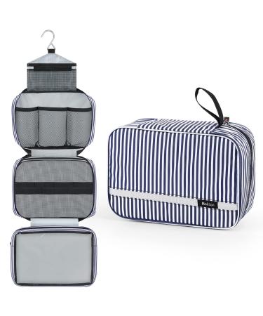Maliton Hanging Toiletry Bag Waterproof Travel Toiletry Bag with 4 Compartments and 1 Hook Portable Bathroom Bag for Toiletries Accessories(Navy Blue Stripe)