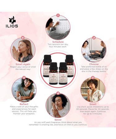 Ilios Olfactory Smell Training Kit - 4 Essential Oils for Loss of Senses - Lemon, Clove, Rose, Eucalyptus - Natural Aromatherapy Set with Accessories - Buy Online on GoSupps.com