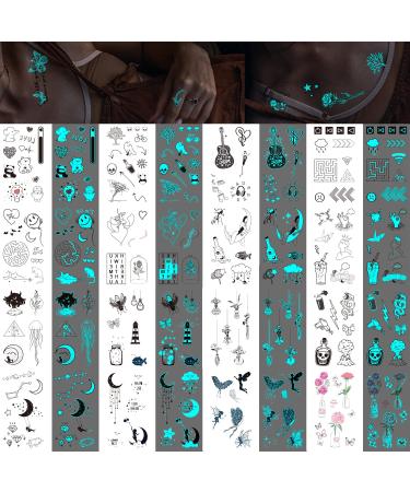 Glaryyears Glow in the Dark Blue Temporary Tattoos for Adults  180+ Mixed Styles 36 Sheets Fake Body Tattoo Stickers  Unique Accessory Luminous for Men Women Party Favors Supplies Nightclub Pub Adult B