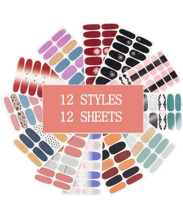 NICENEEDED 12 Sheets Nail Art Stickers Strips Self-Adhesive Full Wrap Nail Polish Stickers Manicure Decoration Kit With 1Pc Nail File For Women Girls Nail DIY(Style 3) - Buy Online on GoSupps.com