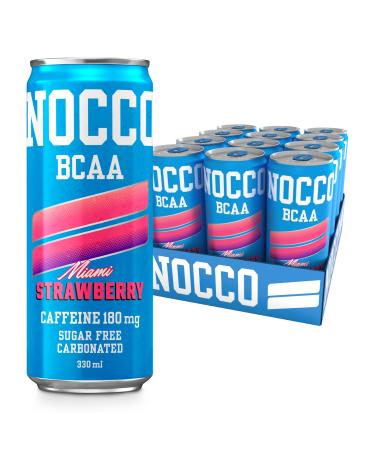 NOCCO NOCCO Energy Drink | BCAA 180mg Caffeine sugar free drinks enhanced with amino acids and vitamins | pre workout fizzy drinks 12 x 330ml (Miami Strawberry)