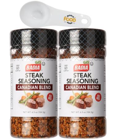 Badia Steak Seasoning 184.3g Pack of 2 with World Food Shop Scoop - Authentic Flavour Infusion for Grilling and Roasting