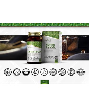 Buy Ezyleaf Super Focus - 750mg L-Tyrosine Ginkgo Biloba Taurine & B12 | Vegan High-Dose Capsules | 120 Allergen-Free Caffeine-Free Supplements for Enhanced Focus - Buy Online on GoSupps.com