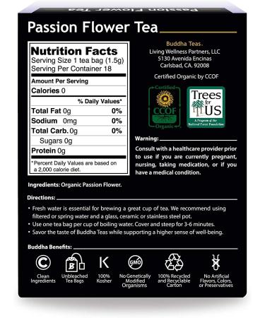 Buy Buddha Teas Organic Passion Flower Herbal Tea - 18 Bags (0.95 oz) | Relax & Unwind - Buy Online on GoSupps.com