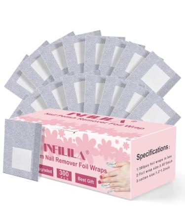 NXJ INFILILA Nail Foil - 300PCS Foil Nail Wraps Gel Nail Polish Remover Foil Wraps for Nails Soak Off Gel Remover with Larger Cotton Pad for Removing Nail Polish at Home A-300