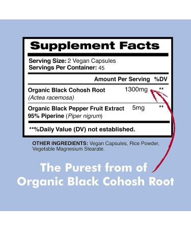 Organic Black Cohosh 1300mg with Black Pepper Extract - Menopause Relief - 90 Vegan Capsules - Buy Online on GoSupps.com