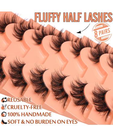 Fluffy Cat Eye Half Lashes | Mink Wispy Thick False Eyelashes - Zegaine 8 Pairs Natural Lash Pack - Buy Online on GoSupps.com
