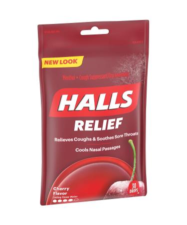 HALLS Cherry Flavor Cough Drops - 30 ct | Soothing Relief for Cough & Throat | Worldwide Shipping - Buy Online on GoSupps.com