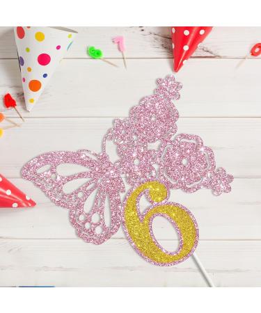 Tenhaisi Pink & Gold 3D Butterfly Flower Sign 6 Cake Topper - Happy 6th Birthday/Anniversary Party Decoration 3D Cake Topper- Girls 6th Birthday Party Supplies - Buy Online on GoSupps.com