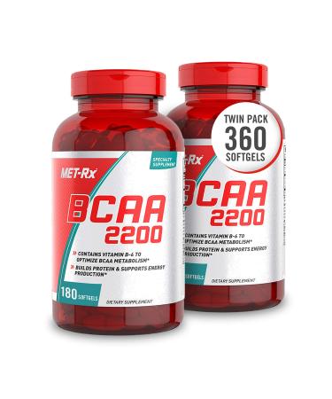 MET-Rx BCAA 2200 Amino Acid Supplement Supports Muscle Recovery 180 Softgels 2 Pack (360 Total Count) 360 Count (Pack of 1)