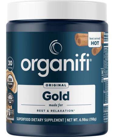 Organifi: Gold - Superfood Supplement Powder - 30 Servings - Stress Support  Better Rest  Relaxation and Promotes Restful Sleep - Turmeric and Reishi Infused 6.98 Ounce (Pack of 1)