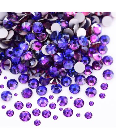 Dowarm 2650 Pieces Glue Fix Glass Flat Back Crystal Rhinestones, 6 Sizes 1.5mm - 6.5mm, Flatback Crystals for Crafts Nail Face Art Clothes Jewelry, Round Loose Gemstones (Purple Velvet)