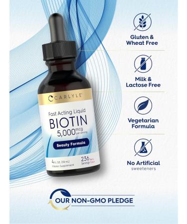 Carlyle Biotin 5000mcg Liquid Drops | 4 fl oz | for Women and Men | Berry Flavor | Beauty Formula | Vegetarian Non-GMO & Gluten Free Supplement - Buy Online on GoSupps.com