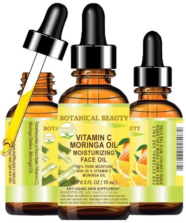 Botanical Beauty VITAMIN C MORINGA Face OIL. Anti-Aging Moisturizing Regenerating Nourishing 20% Vitamin C 100% Pure Moringa Oil. Natural PURE MOISTURE 0.5 Fl. Oz - 15 ml