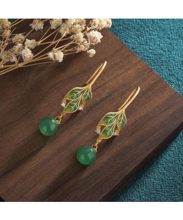 Antique Gold Plated Green Leaf Jade Bead Earrings for Women - EC107 | Stylish Accessories - Buy Online on GoSupps.com
