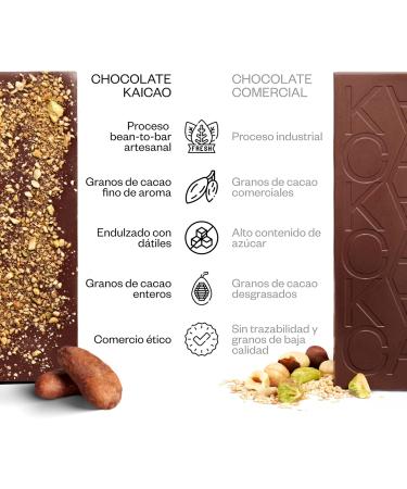 Kaicao Dark Chocolate 75% with Dukkah - Sweetened with Dates - Refined Sugar Free Chocolate - Lactose Free Gluten Free Vegan - Kokoa Kamili Origin Cocoa Tanzania - 2 x 70 g - Buy Online on GoSupps.com