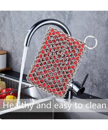 Chain Iron Scrubber with Silicone Insert - Cast Iron & Stainless Steel Cleaner for Pans & Cookware - Dishwasher Safe Kitchen Tool (Red) - Buy Online on GoSupps.com