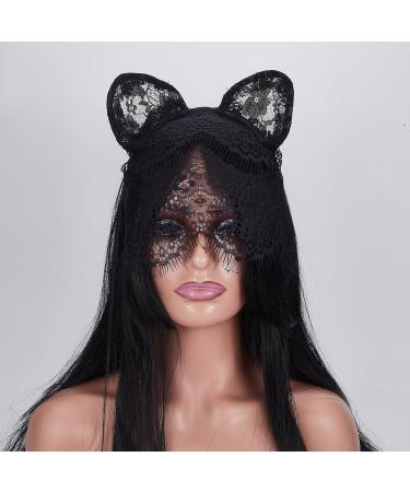 NICENEEDED Lace Skin Mask Masquerade Headband Hair Hoop Mask Full Face Mask Party Black Veil Headgear Mesh Headwear Rave Hollow Out Head Covers for Costume Party Outfits - Buy Online on GoSupps.com