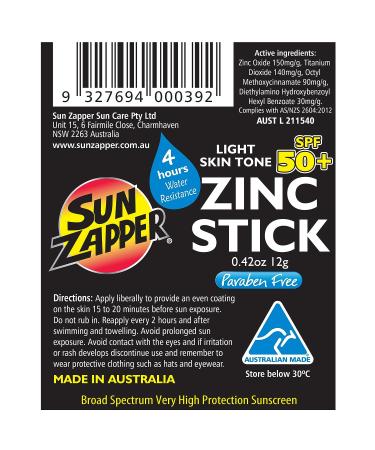 Sun Zapper Zinc Stick SPF 50+ Bronze Tan - Water Resistant Mineral Sunscreen for Face & Body (0.42 Oz) - Made in Australia - Buy Online on GoSupps.com