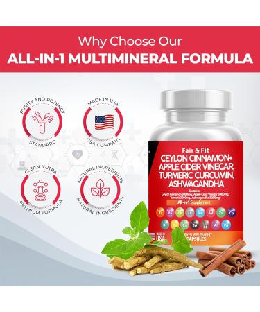 Ceylon Cinnamon 3000mg Turmeric Curcumin 3000mg Apple Cider Vinegar 3000mg Ashwagandha 3200mg Best Supplement for Digestion Gluco Health Immune System *USA Made & Tested* (60 Count (Pack of 1)) - Buy Online on GoSupps.com