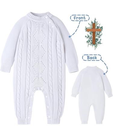 Boys White Baptism Onesie | Baby Boy Romper for Christening | Linen Summer/Fall/Winter Outfit | Newborn Coming Home Jumpsuit | 0-18 Months | 0-3 Months White-307 - Buy Online on GoSupps.com