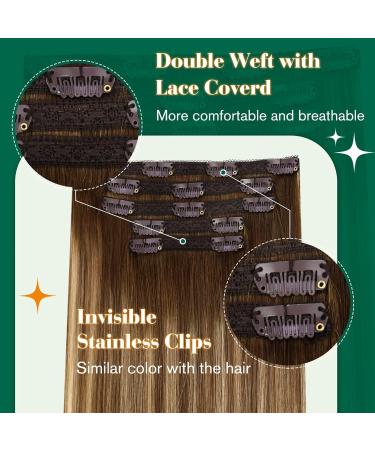 Easyouth Clip-In Hair Extensions - Real Remy Balayage 22-inch Medium Brown & Honey Blonde Mix | 5PCs 70g - Buy Online on GoSupps.com