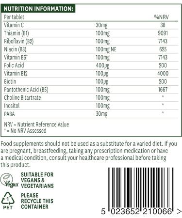Natures Aid Vitamin B Complex 100mg Tablets - 60 Count - Buy Online on GoSupps.com