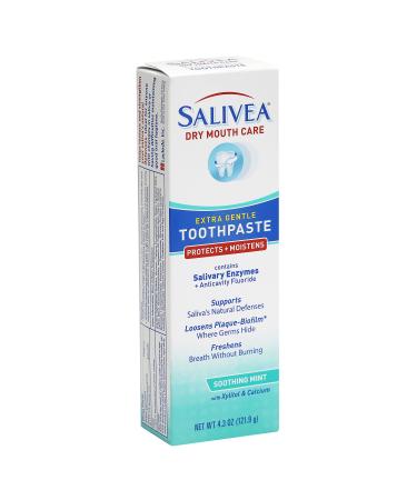 SALIVEA Dry Mouth Toothpaste - Soothing Mint Toothpaste with Natural Salivary Enzymes - Gentle Toothpaste to Aid Dry Mouth Care - Natural Paraben Free Dry Mouth Toothpaste - Mint Flavor (4.3 oz Tube) 4.3 Ounce (Pack of 1)