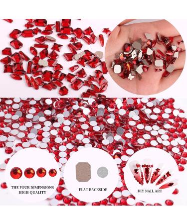 Red Rhinestones Nail Gems Kit with Picker, Tweezers - Multi Shape Glass Crystals for Nail Art - Face Gems Included - Buy Online on GoSupps.com