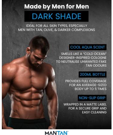 MANTAN Fake Tan Body Mousse -  Brown Tanning Mousse for Men with Masculine Aqua Fragrance - Easy to Apply, No Ginger Tones - Dark Shade Self Tan Body - 200ml - Buy Online on GoSupps.com