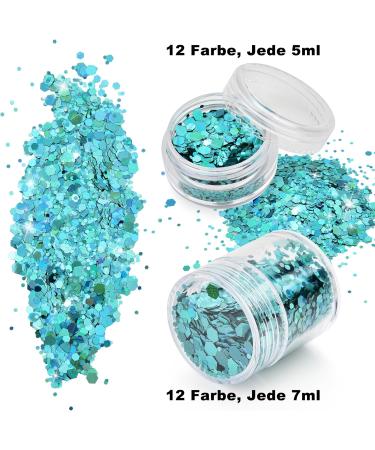 Festival Glitter Face & Body - 12 Color Set for Nail Art Hair & Clothing Decoration | Festive Makeup Sequin Accessories - Buy Online on GoSupps.com