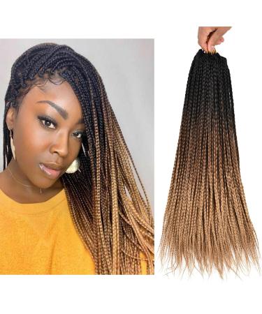 TOMO Hair Crochet Box Braids Black Dark Brown Light Brown Ombre Synthetic Hand Made Braid Brading Hair Extensions Hand made Goddess Box Braids For Woman 7Packs 22 Strands/pack (18inch, T1B/30/27) 18 Inch T1B/30/27