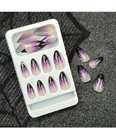 24 Pcs Halloween Press on Nails - SHANRUN Ombre Purple & Spider Web Design Short Almond Fake Nails Full Cover Acrylic Nail Art Tips for Women - Buy Online on GoSupps.com