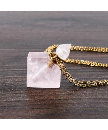 YGLINE Rose Quartz Healing Crystal Necklace - Natural Gemstone Perfume Bottle Pendant for Women - Buy Online on GoSupps.com