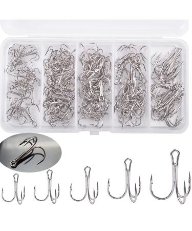 Drilling hook fishing trees set fishing hook carbon steel with barn for saltwater fish mixed fishing hook carbon steel treble fishing hooks No. 2 4 6 8 10 with silver 50 pieces