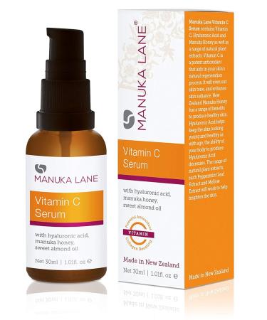 Vitamin C Serum for Face & Neck | Hyaluronic Acid Manuka Honey & Sweet Almond Oil | Anti-Aging Plant-Based Skincare | 1.01 Fl Oz - Buy Online on GoSupps.com