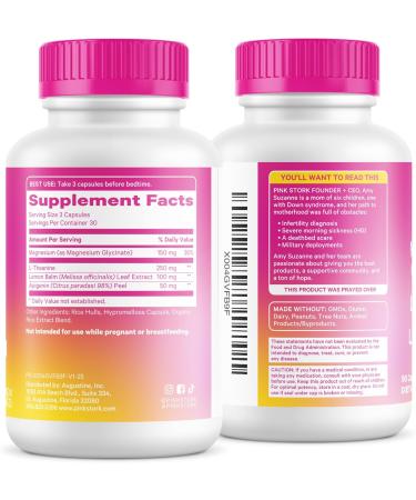 Pink Stork Magnesium Glycinate L-Theanine Lemon Balm - Melatonin-Free Magnesium for Sleep Support - Natural Calm and Relaxation - 90 Capsules - Buy Online on GoSupps.com